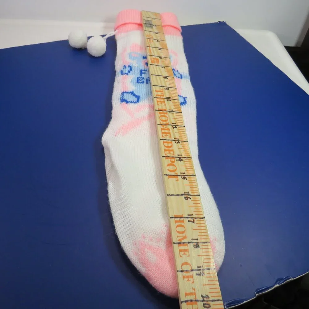 Baby vintage pink blue knit baby stocking 20 inches long Christmas Holiday Decor